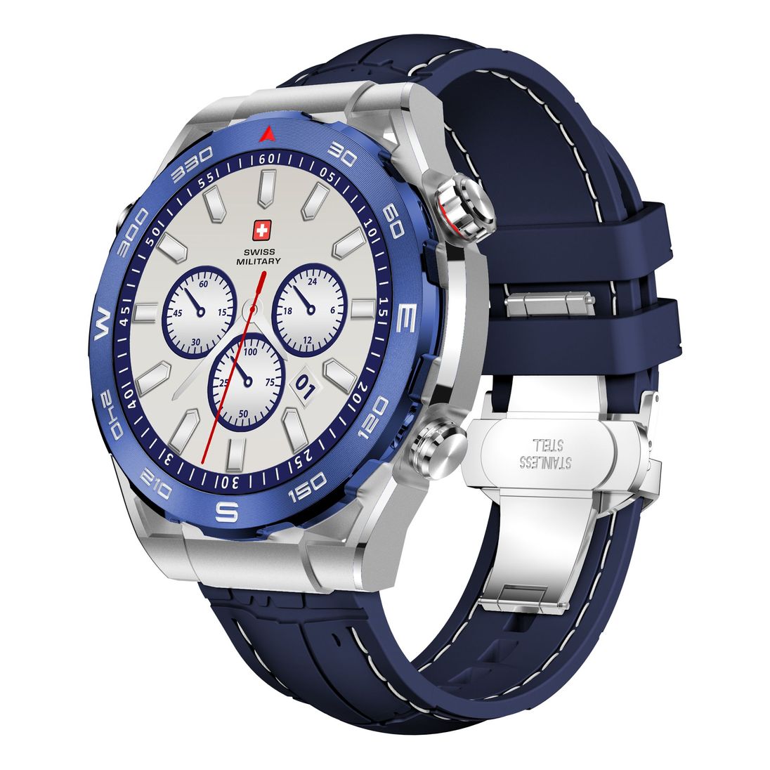 Swiss Military DOM3 Smartwatch - Silver With Blue Silicon Strap