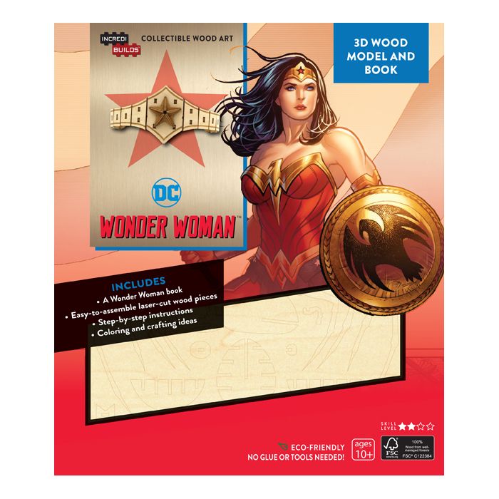 لعبة كتاب ونموذج خشبي ثلاثي الابعاد على شكل Dc Comics Wonder Woman من إنكريديبويلدز