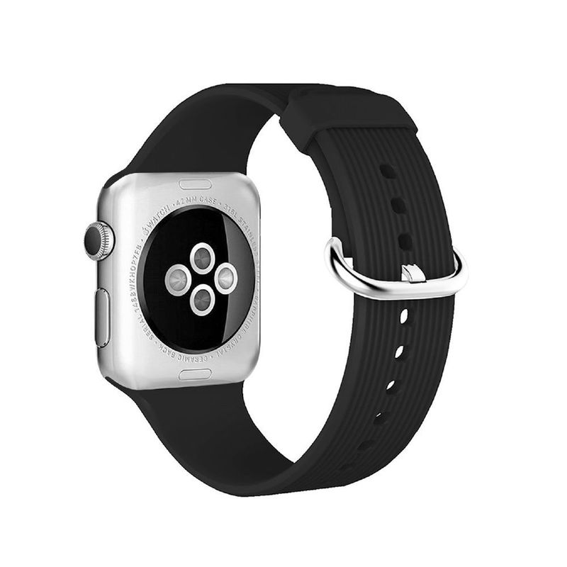 Promate Silica-38 Black Lightweight Contoured Silicon Watch Strap with Single Tour Deployment Buckle for 38mm Apple Watch (Compatible with Apple Watch 38/40/41mm)