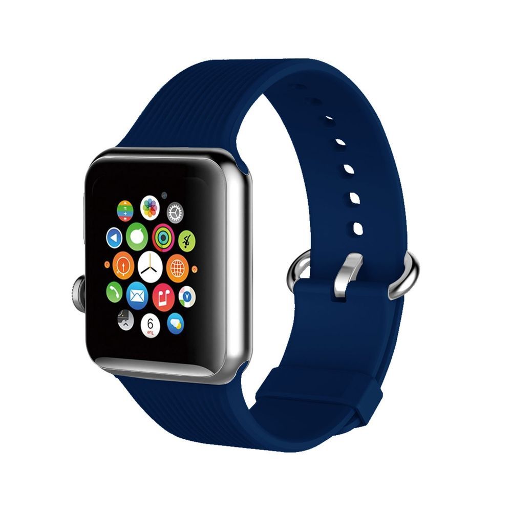 Promate Silica-42 Blue Lightweight Contoured Silicon Watch Strap with Single Tour Deployment Buckle for 42mm Apple Watch (Compatible with Apple Watch 42/44/45mm)