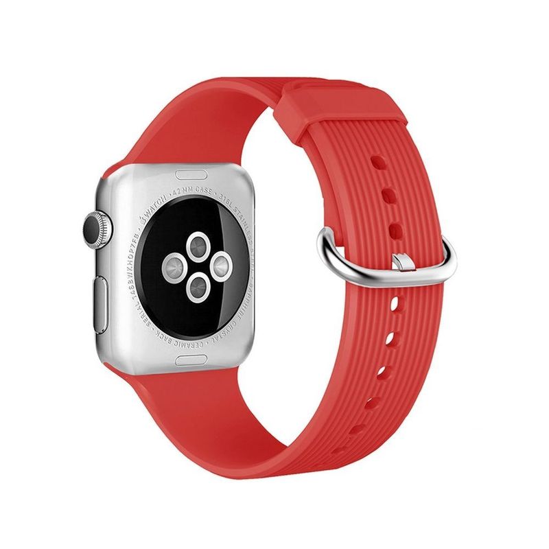 Promate Silica-42 Red Lightweight Contoured Silicon Watch Strap with Single Tour Deployment Buckle for 42mm Apple Watch (Compatible with Apple Watch 42/44/45mm)