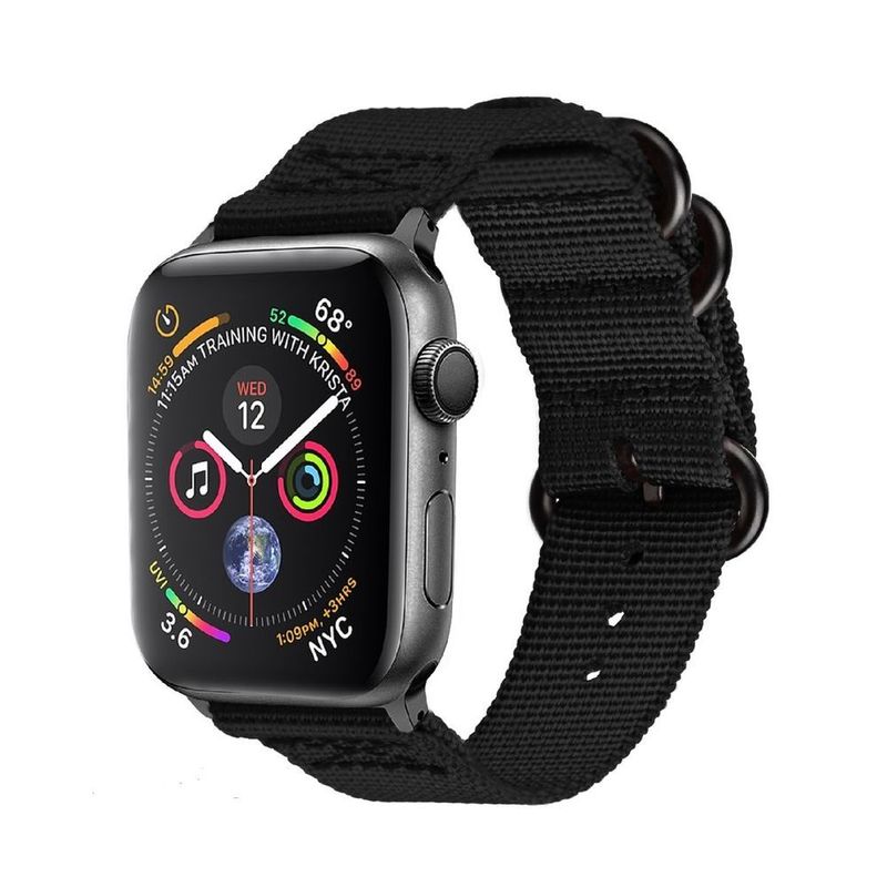 Promate Nylox-38 Black Trendy Nylon Fiber with Metal Deployment Buckle for 38mm Apple Watch (Compatible with Apple Watch 38/40/41mm)