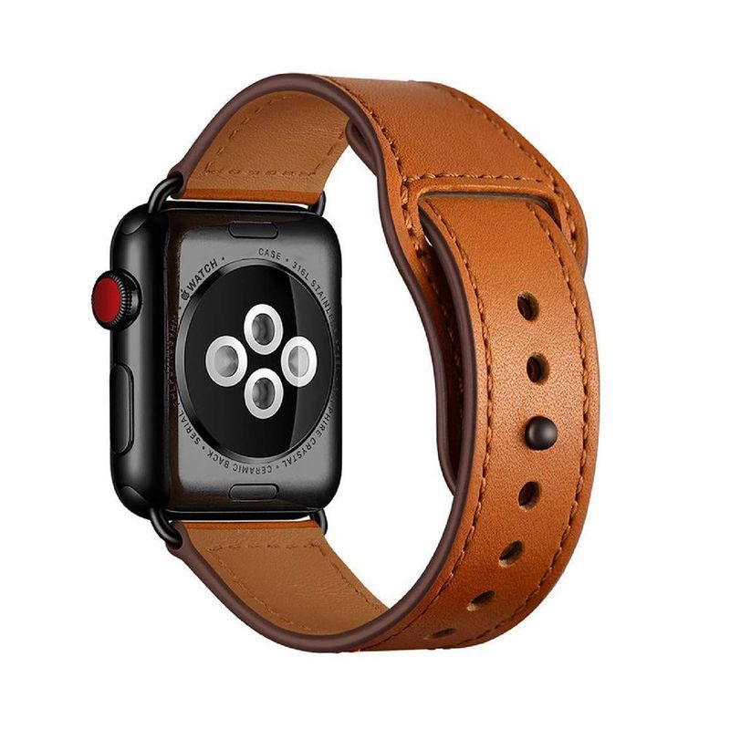 Promate Genio-38 Light Brown Genuine Leather Strap with Pin-and-Tuck Closure for 38mm Apple Watch (Compatible with Apple Watch 38/40/41mm)