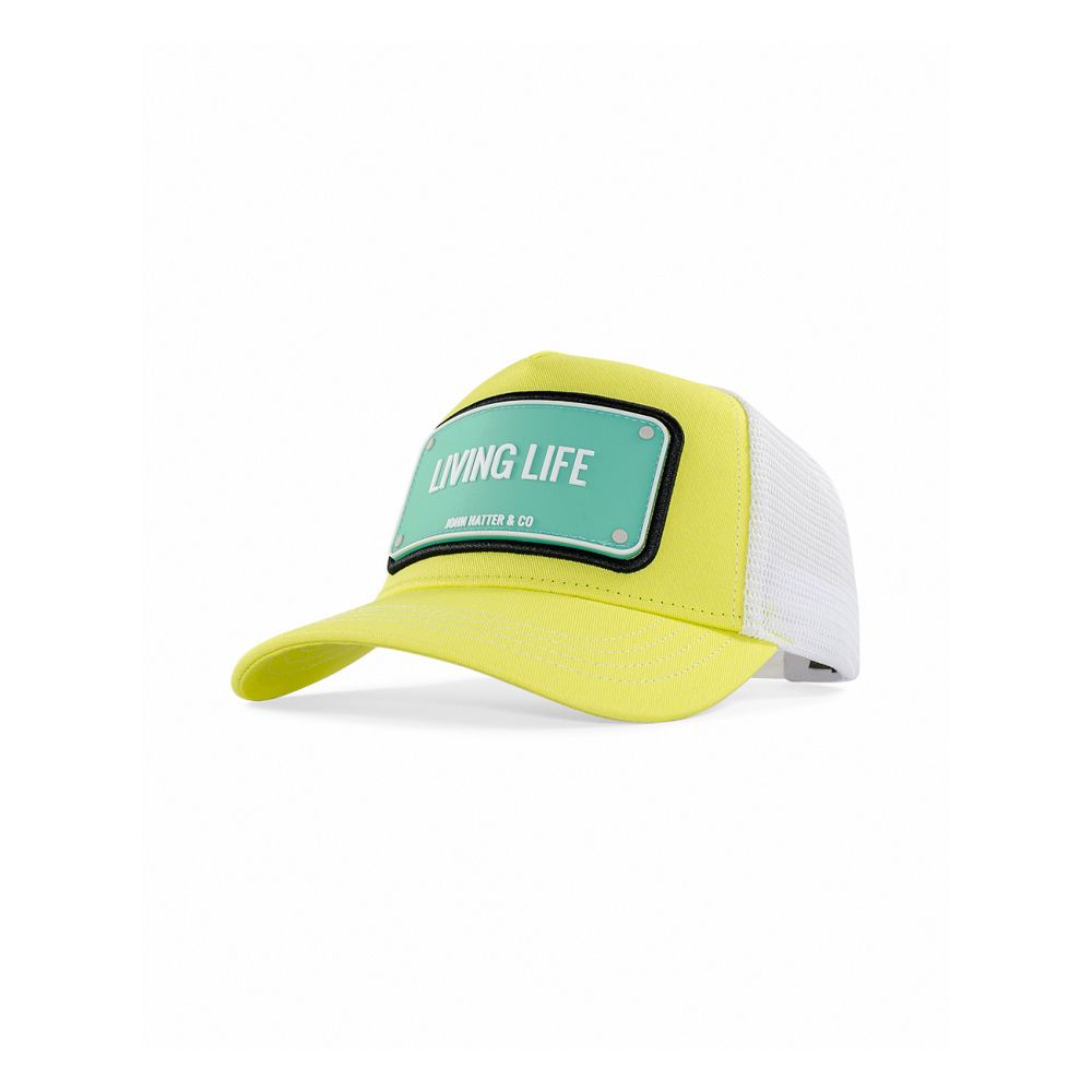 John Hatter Living Life Rubber Patch Cap Unisex Cap Yelow And White