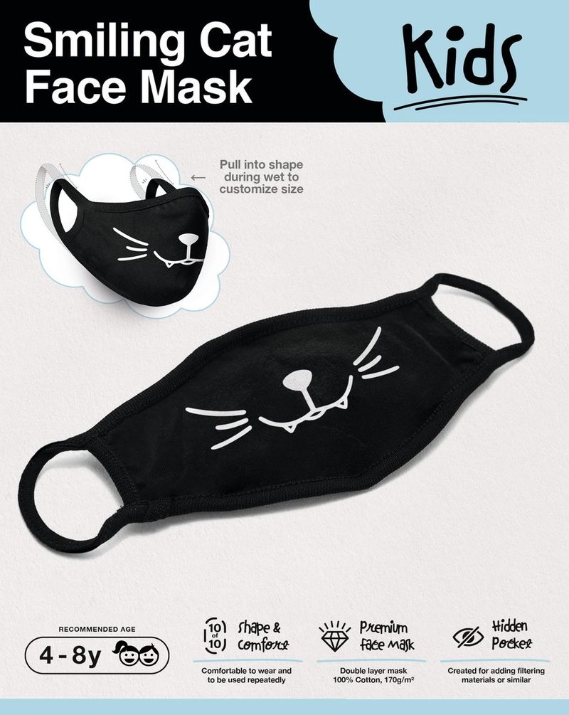 Mister Tee Smiling Cat Kids' Face Mask Black