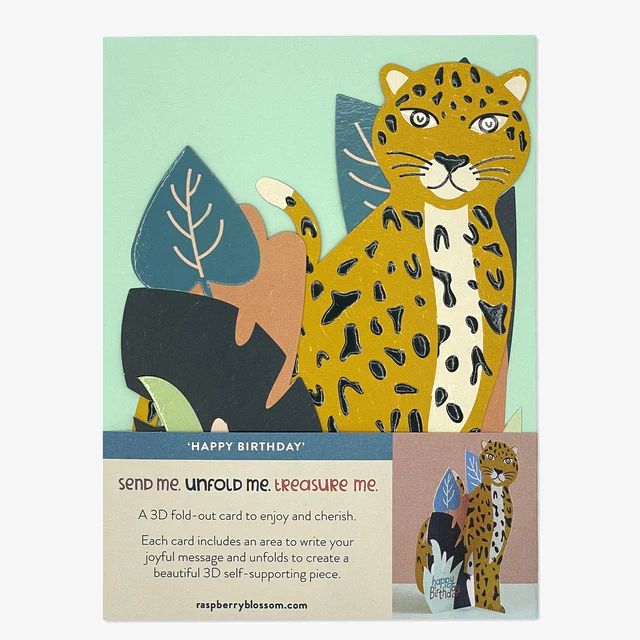 Raspberry Blossom Happy Birthday - Leopard Greeting Card (18.4 x 13.3cm)
