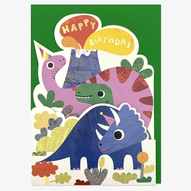 Raspberry Blossom Happy Birthday - Dinosaurs Greeting Card (18.4 x 13.3cm)