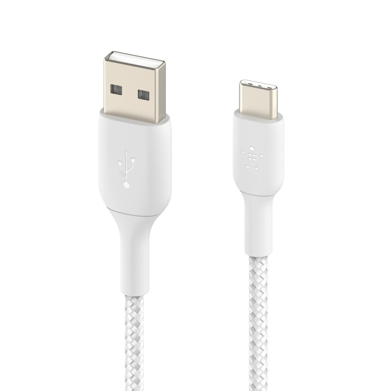 كابل بلكين من النوع C إلى كابل USB-A مضفر بطول 2 متر أبيض