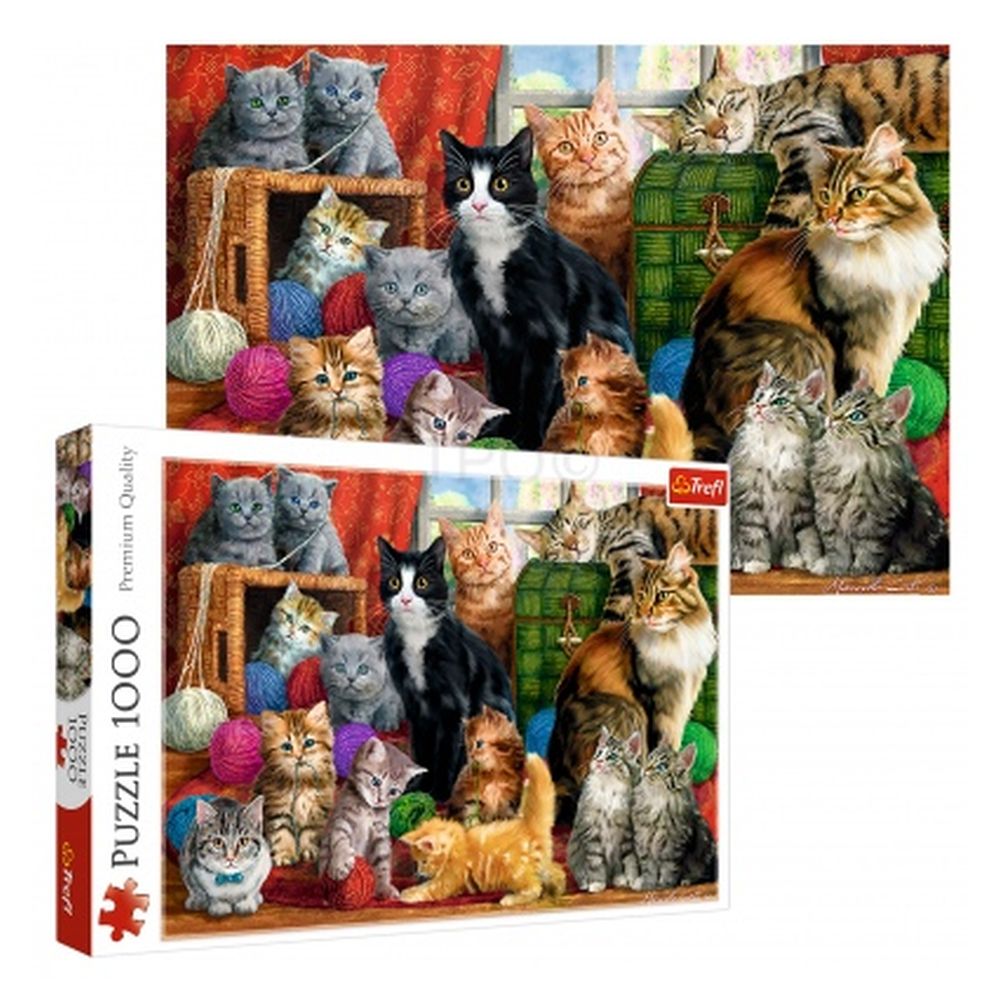 لعبة أحجية تركيب الصور المقطعة بتصميم اجتماع القطط مقاس 68 × 48 سم مكونة من (1000 قطعة) من تريفل