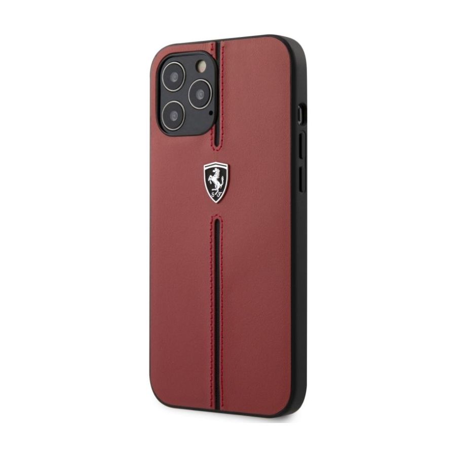 Ferrari Off Track Genuine Leather Hard Case Red for iPhone 12 Pro Max