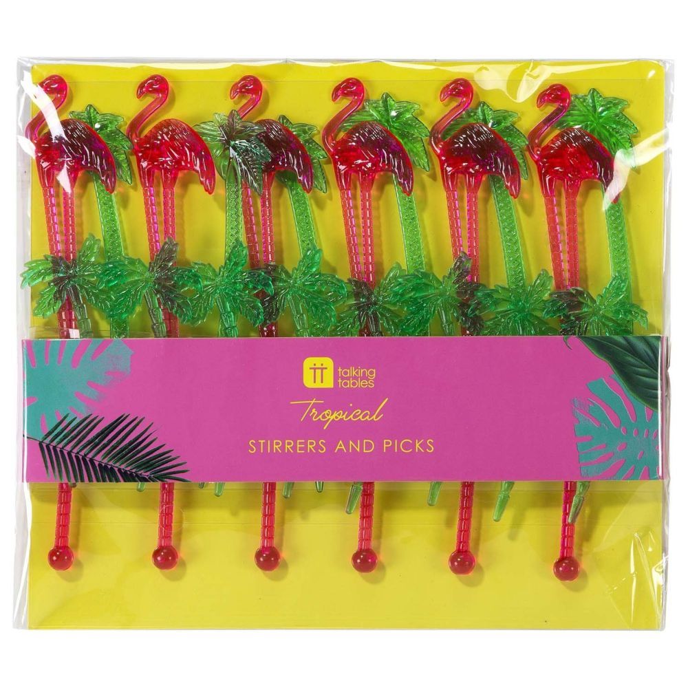 Tropical Fiesta Palm Tree & Flamingo Stirrer & Picks (Pack of 20)