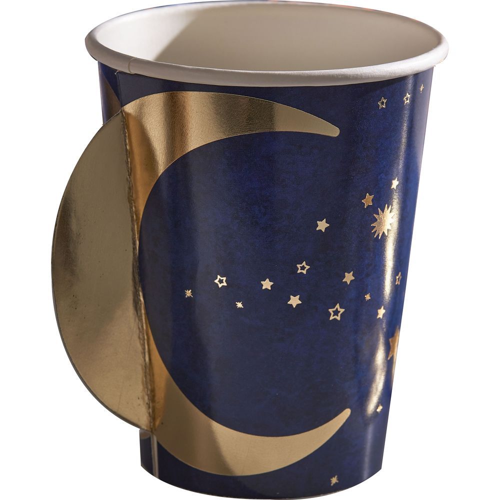Ginger Ray Paper Cup 266ml - Pop Out Moon - Navy And Gold (Pack of 8)