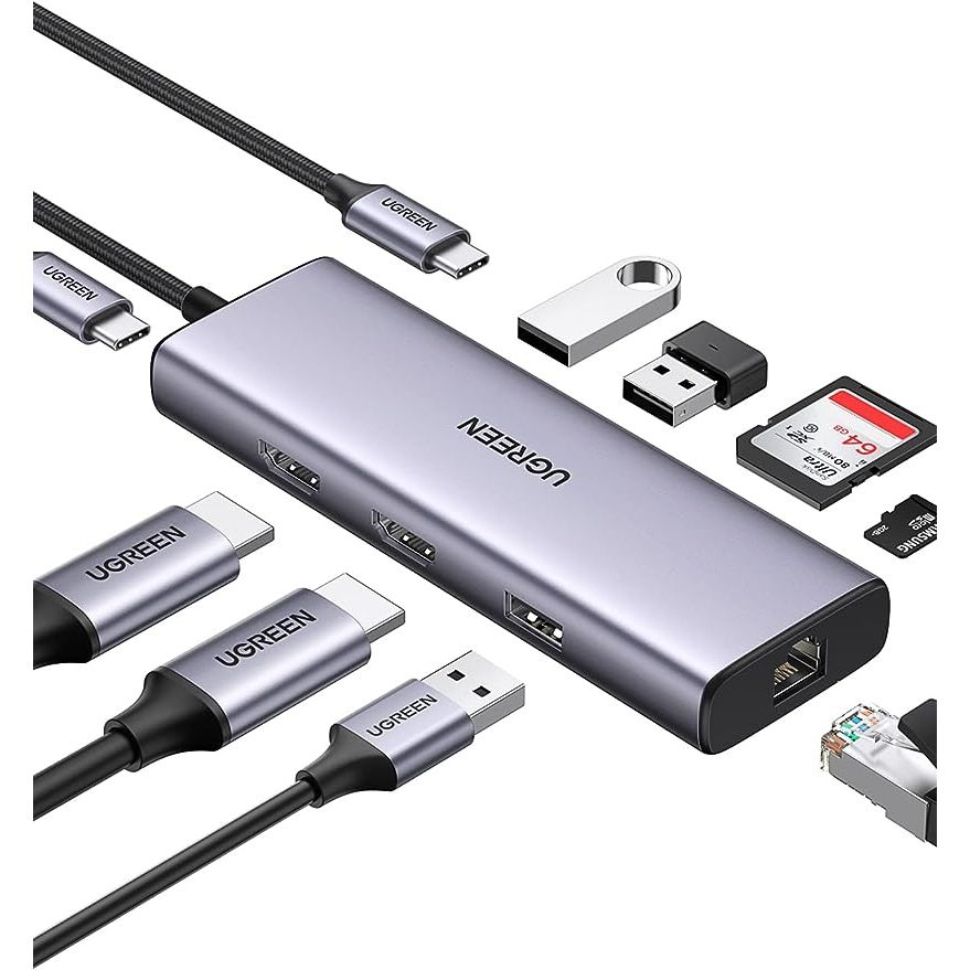 Ugreen 9-In-1 CM490 Hub USB-C 2X USB-A 3.0 USB-A 2.0 2X HDMI 4K/60Hz SD/Tf RJ45 Adapter