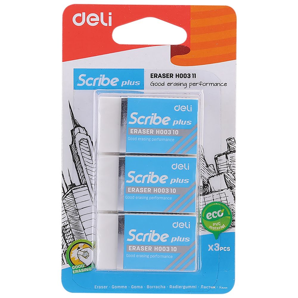 Deli Erasers White EH00311 (40 x 22 x 12 mm) (3 Pack)