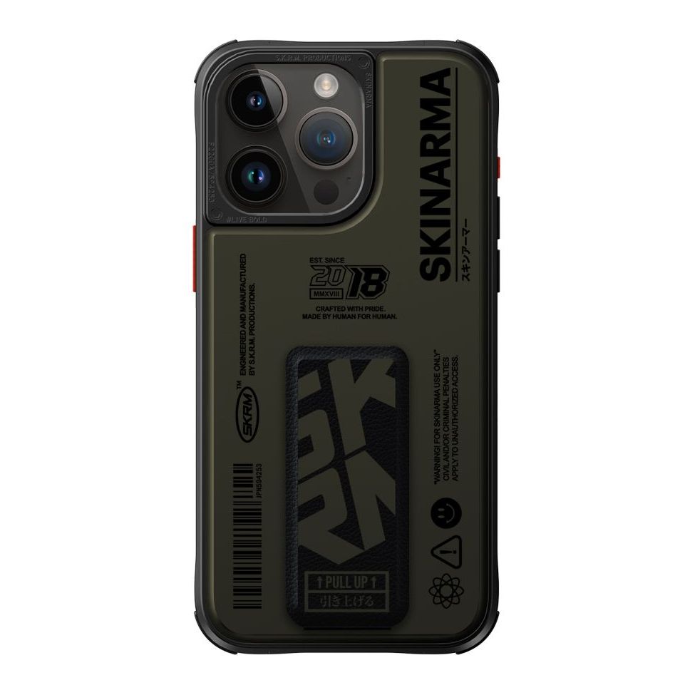 SkinArma iPhone 15 Pro Case - Spunk Mag-Charge + Grip-Stand - Pewter Green