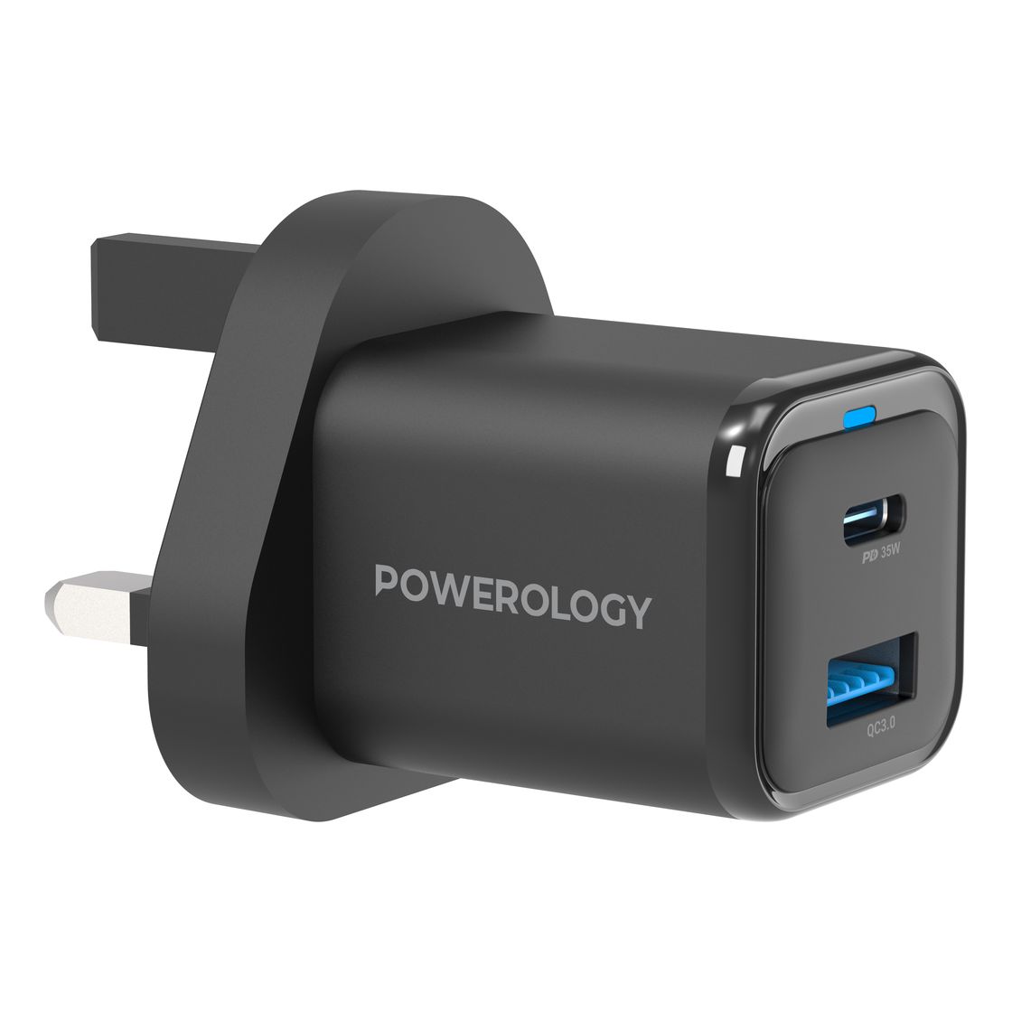 Powerology 35W PD Super Compact Quick Charger With Braided USB-C To Lightning Cable - 1.2m/4ft