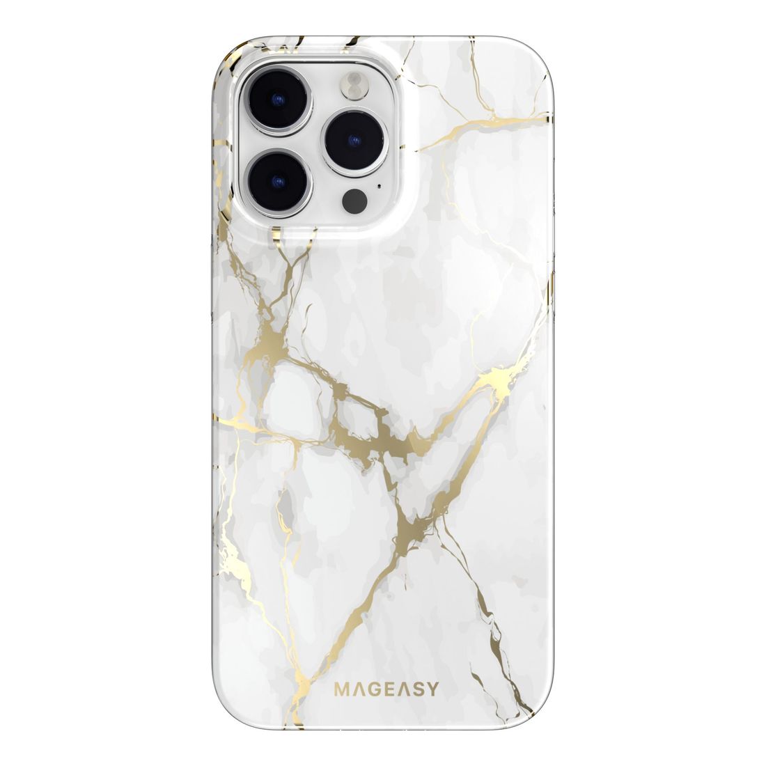 Mageasy MARBLE M Double Layer Decoration MagSafe Case for iPhone 14 Pro Max - White