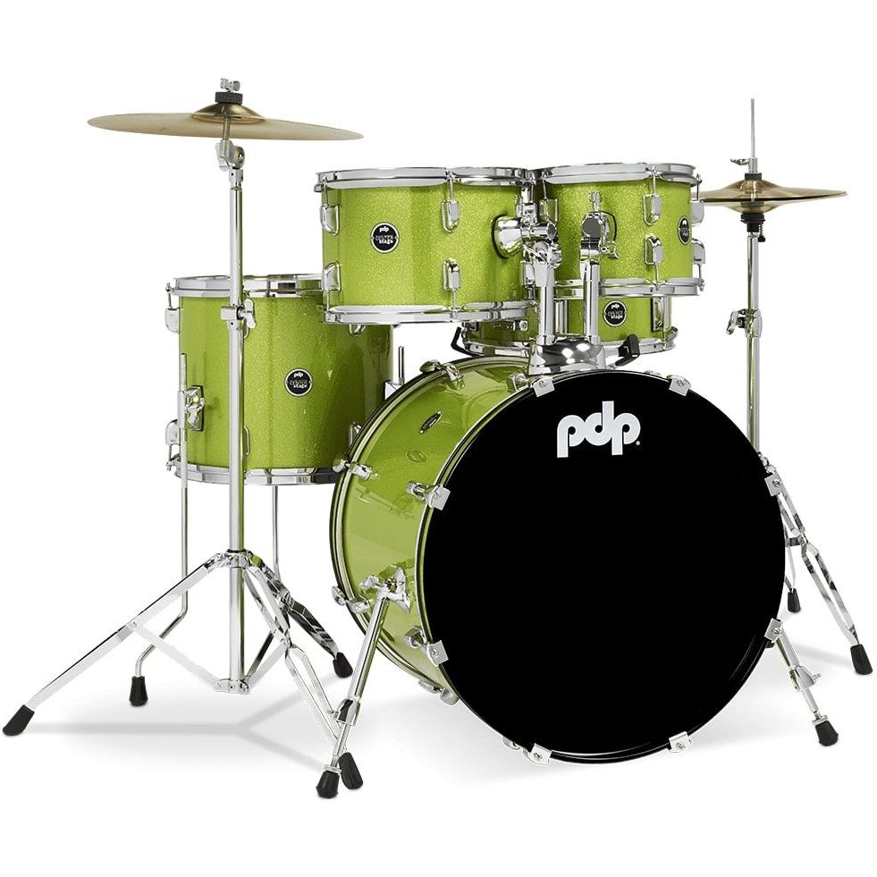 PDP Drums PDCE2015KTEL Center Stage 5-Pieces Drumset with Hardware and Cymbals - Electric Green Sparkle