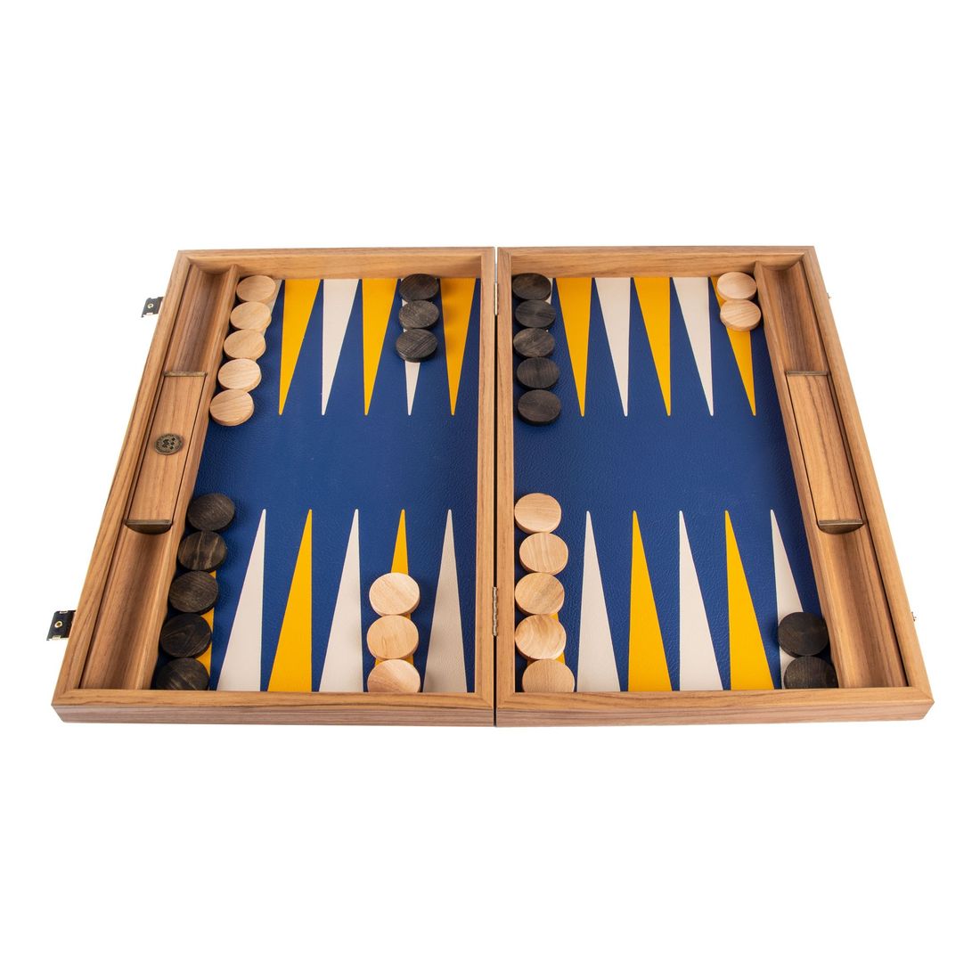 Manopoulos Backgammon Leatherette Collection - Royal Blue with Canary Yellow & Ivory Playing Field - Large (48 x 30 cm)