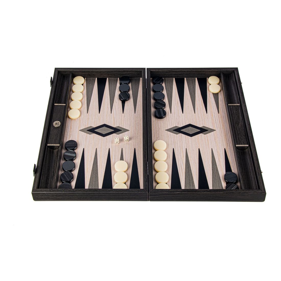 Manopoulos Backgammon Premium Collection - Grid Wood Illusion Thermo Oak with Walnut & Oak Points - Large (48 x 30 cm)