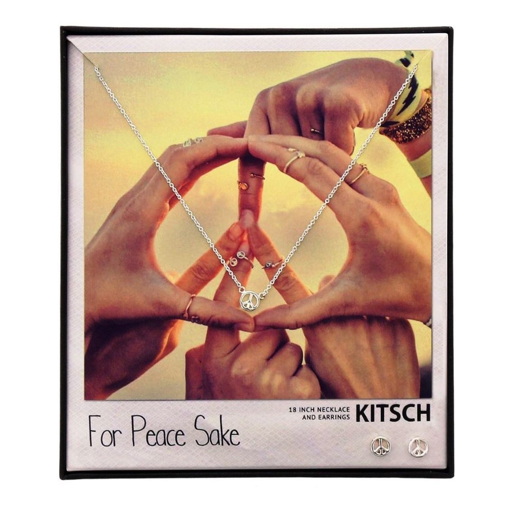 Kitsch For Peace Sake Silver Necklace & Earring Set