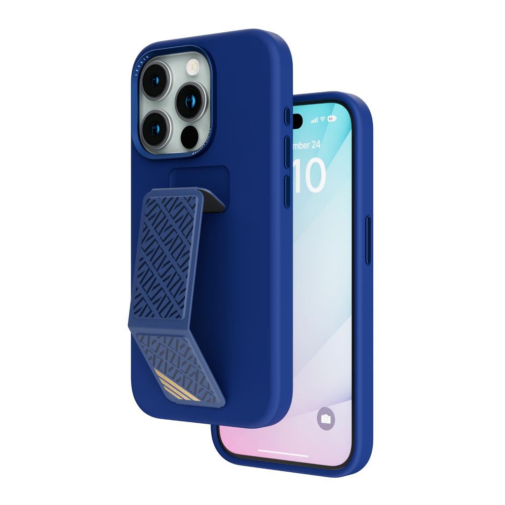 Levelo Morphix Silicone Case With Leather Grip For iPhone 15 Pro Max - Deep Blue