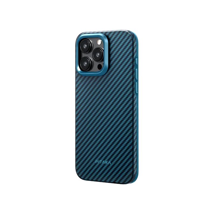 Pitaka 600D Aramid Carbon Fiber Magez Case 4 For iPhone 15 Pro - Black/Blue Twill
