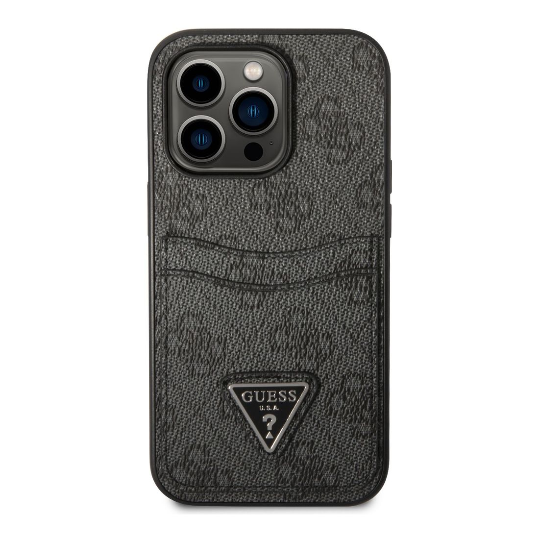 Guess PU Leather Case with Double Card Slot 4G Double & Triangle Logo for iPhone 15 Pro Max - Black