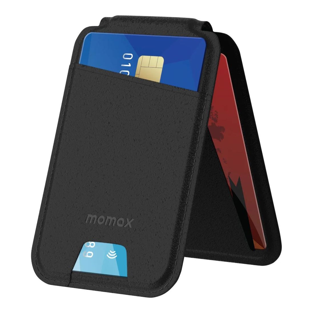 Momax 1-Wallet Magnetic Card Holder with Stand - Black