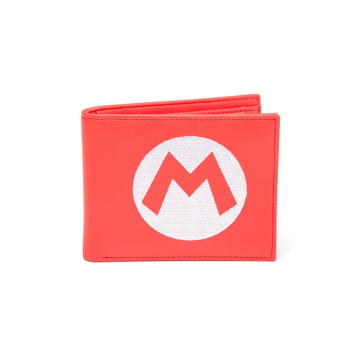محفظة نينتندو سوبر ماريو ثنائية الطي باللون الأحمر مع تطريز رمز