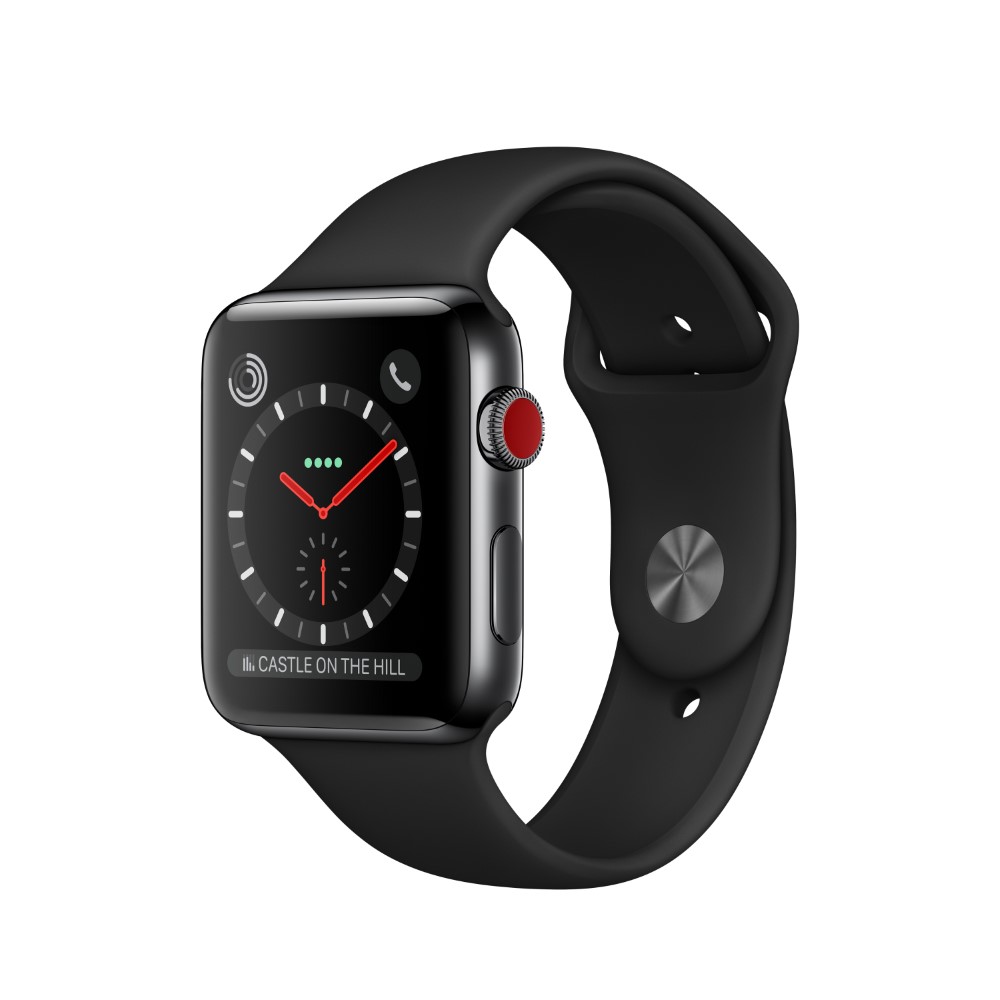 Apple Watch Series 3 GPS + Cellular 42mm Space Black Stainless Steel Case with Black Sport Band
