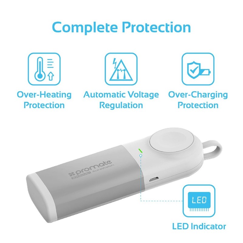 Promate Aurawatch Silver MFi Certified 6700mAh Power Bank with iWatch Wireless Charger