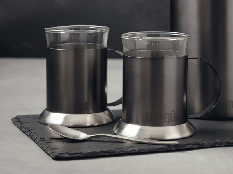 La Cafetiere Edited Brushed Gun Metal Glass Cups (Set of 2)