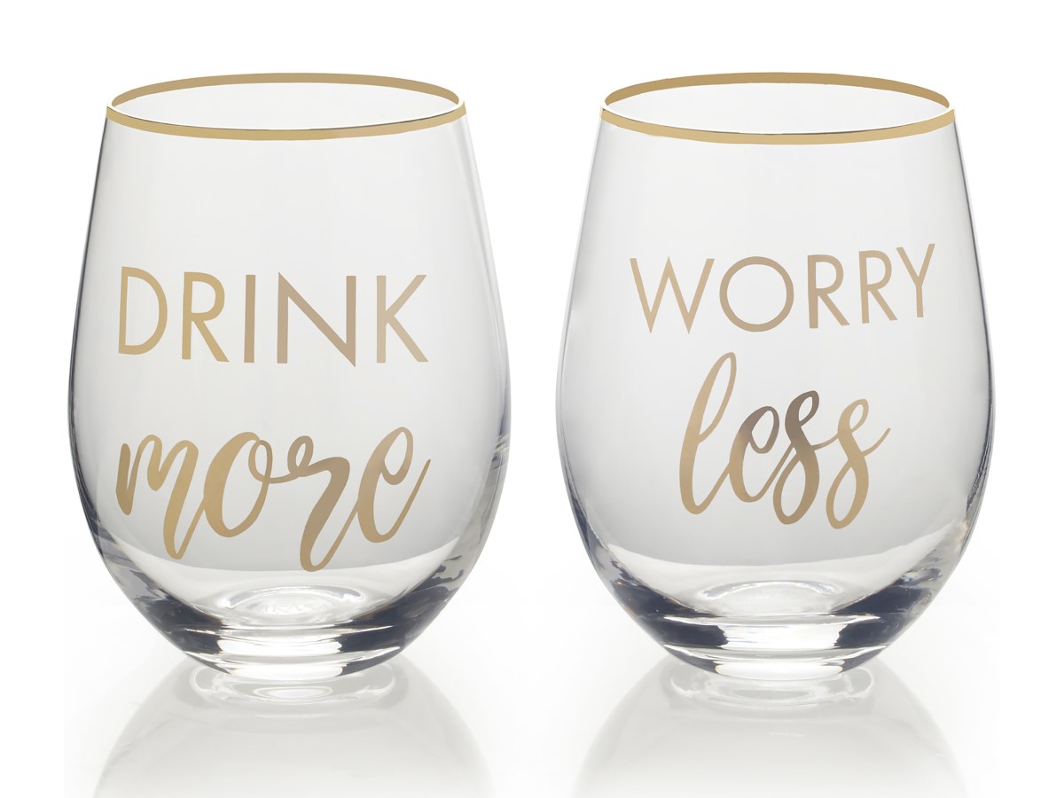Mikasa Celebrations Stemless Glasses Drink More Worry Less 470ml (Set of 2)