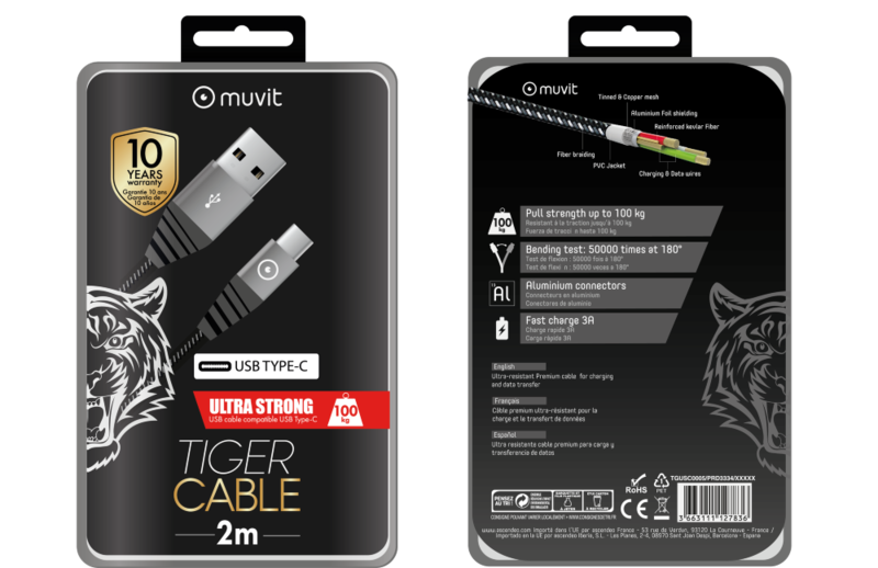 Muvit Tiger Cable Ultra Resistant Type-C 3A 2M Grey