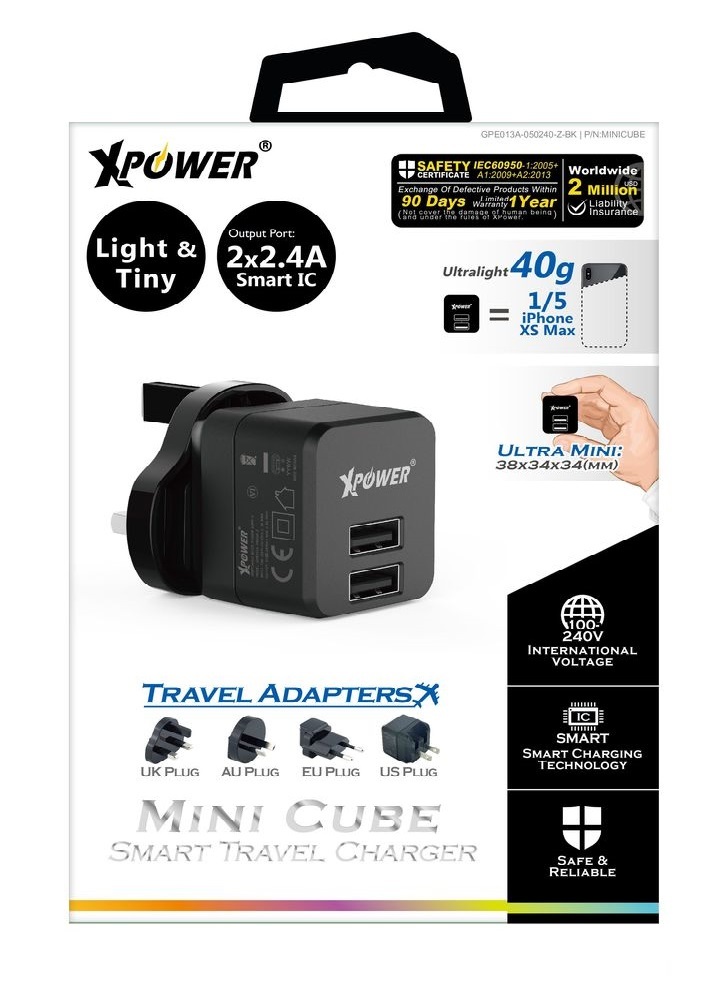XPower Mini Cube Travel Charger Black