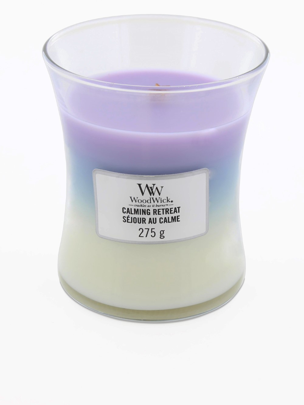 Woodwick Trilogy Meduim Calming Retreat Violet Blue/White Candle