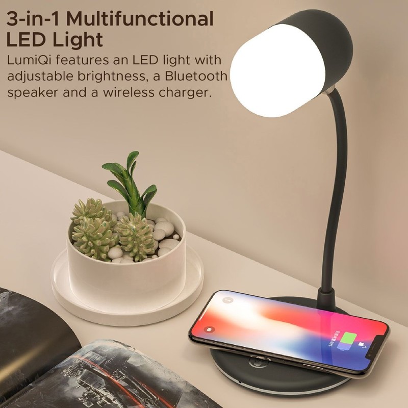 Promate LumiQi Black Bluetooth Speaker with LED Lamp and 5W Wireless Charger