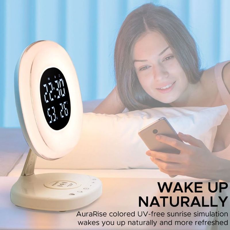 Promate AuraRise White Desk Alarm Clock with 10W Wireless Charger