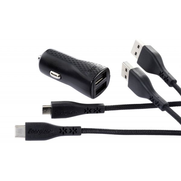 Energizer Car Charger Lw 2.4A + USB-C 2.0 + Micro USB Black