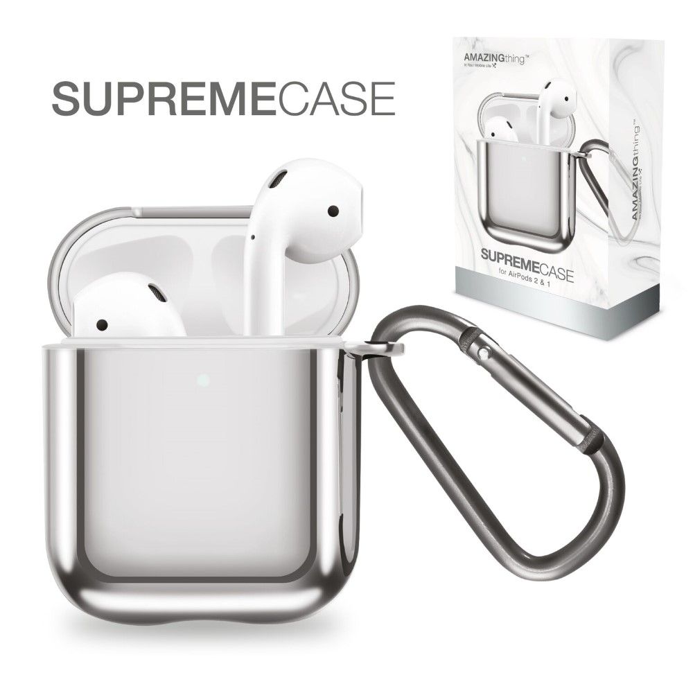 Amazing Thing Supremecase Solid Space Grey for Apple AirPods With Carabiner