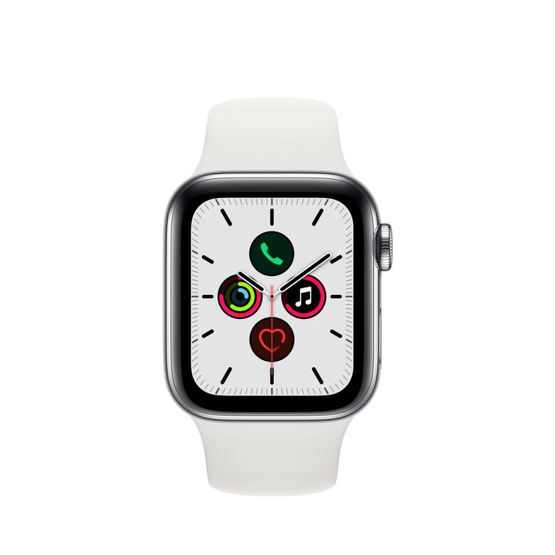 Apple Watch Series 5 GPS + Cellular 40mm Stainless Steel Case with White Sport Band S/M & M/L