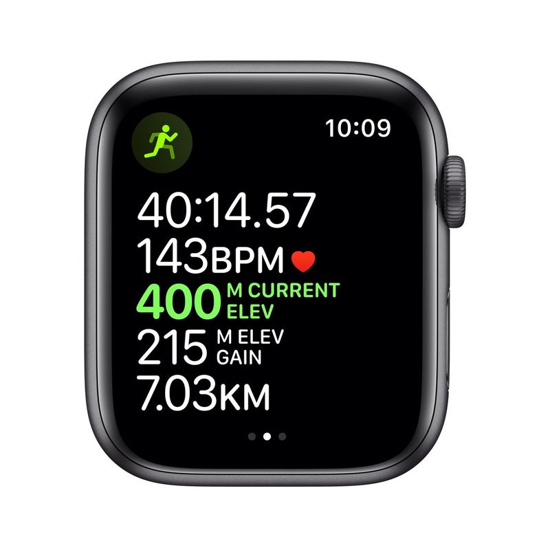 ساعة Apple Watch Nike Series 5 نظام تحديد المواقع + شبكة خلوية حافظة ألمونيوم بلون رمادي مقاس 44 ملم سوار Nike Sport فحمي / أسود صغير/ متوسط متوسط/ كبير