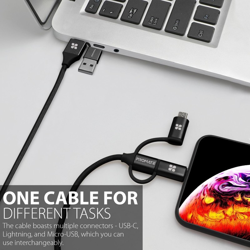 Promate Pentapower 6-In-1 Multi Connector USB Cable 1.2M Black