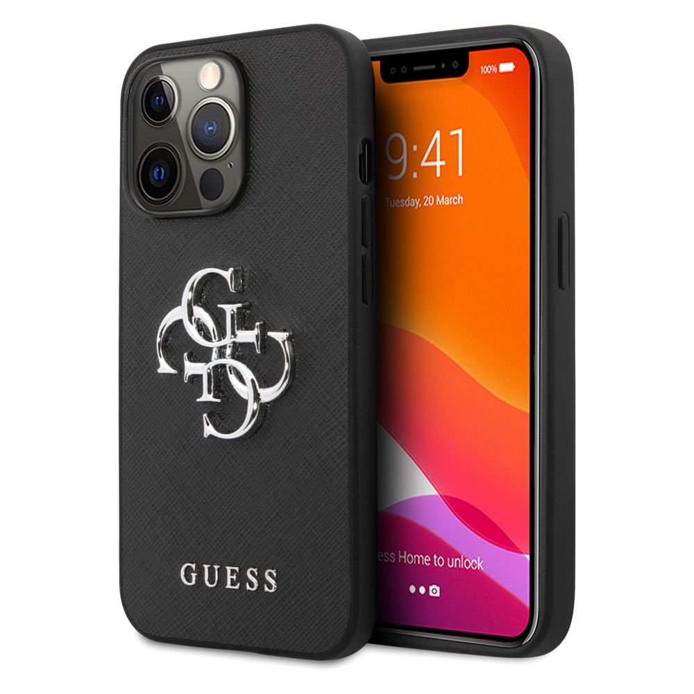 Guess PU Saffiano Case with Big 4G Silver Logo for iPhone 13 Pro Max Black
