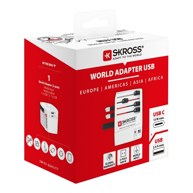Skross MUV USB AC World Travel Adapter White