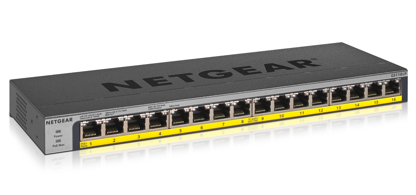 Netgear 16-Port Gigabit Ethernet Unmanaged PoE+ Switch with FlexPoE 76W - GS116LP