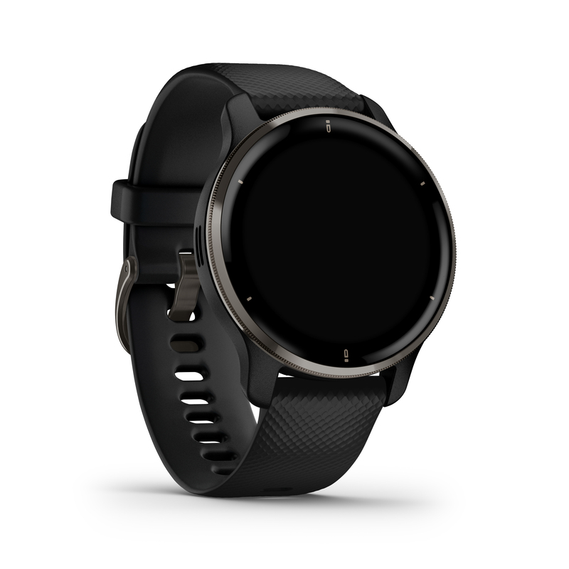 Garmin Venu 2 Plus Slate Stainless Steel Bezel with Black Case and Silicone Band Smartwatch