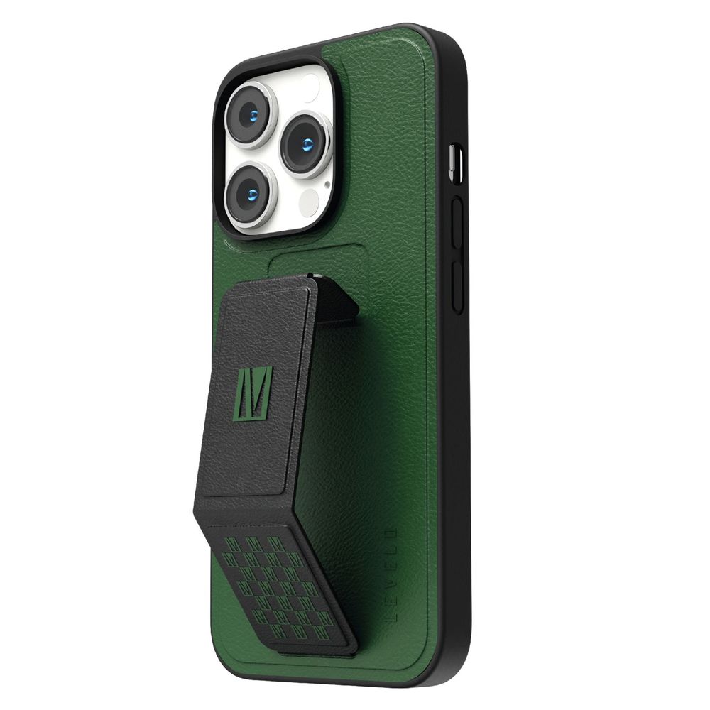 Levelo Morphix Gripstand PU Leather Case For iPhone 14 Pro - Forest Green