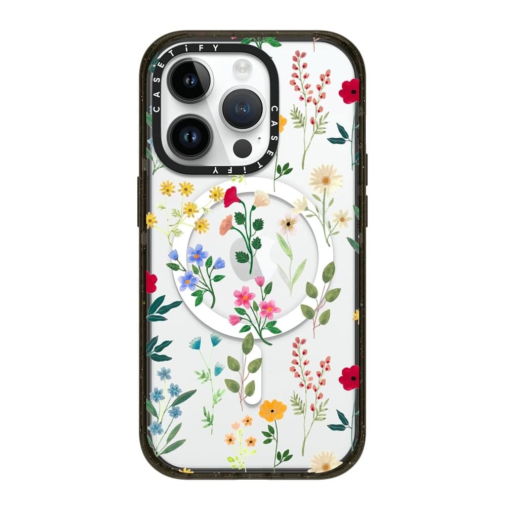 Casetify iPhone 14 Pro Magsafe Compatible Impact Case Spring Botanicals 2 - Clear Black